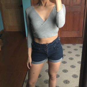 High waisted Jeans dark blue shorts